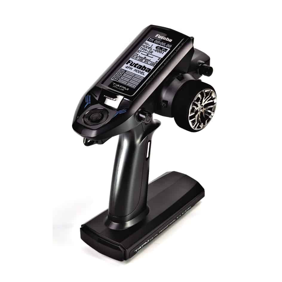 Remote control for RC vehicles with display screen and ergonomic design, ideal for hobbyists and enthusiasts.