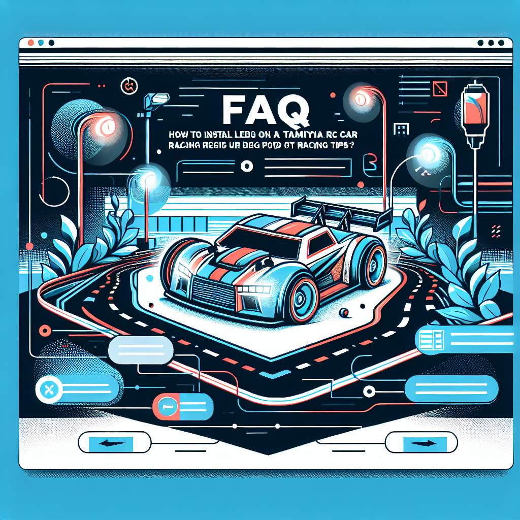 AI-generated image as a clean illustrated scene with stylized lines and colors for the post titled: "FAQ: How to Install LEDs on a Tamiya RC Car Racing Tips".